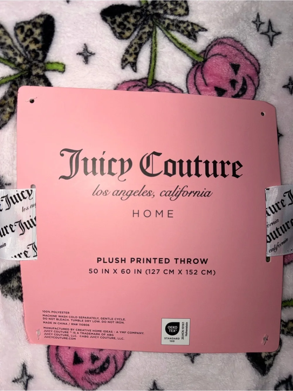 Juicy Couture Pink Pumpkin Print Plush Throw